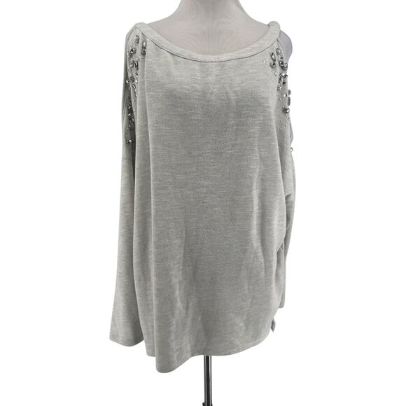INC Women's Plus Gray Embellished Cold-Shoulder Sweatshirt SIze 2X NEW - Picture 1 of 8